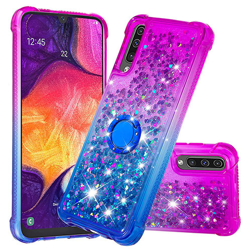 Silicone Candy Rubber TPU Bling-Bling Soft Case Cover with Finger Ring Stand S02 for Samsung Galaxy A30S Purple