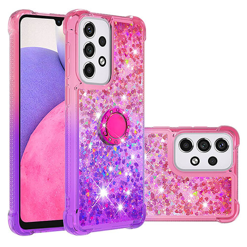 Silicone Candy Rubber TPU Bling-Bling Soft Case Cover with Finger Ring Stand S02 for Samsung Galaxy A33 5G Hot Pink