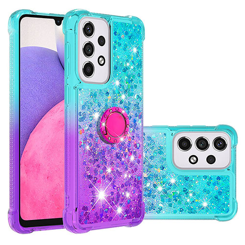 Silicone Candy Rubber TPU Bling-Bling Soft Case Cover with Finger Ring Stand S02 for Samsung Galaxy A33 5G Sky Blue