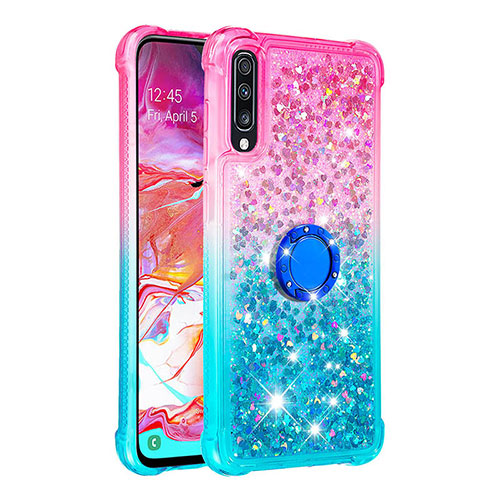Silicone Candy Rubber TPU Bling-Bling Soft Case Cover with Finger Ring Stand S02 for Samsung Galaxy A70 Pink