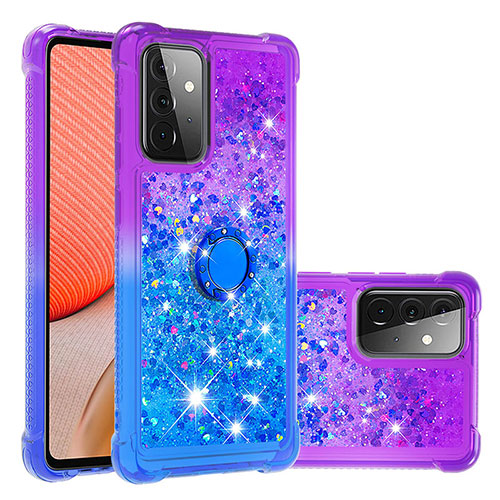 Silicone Candy Rubber TPU Bling-Bling Soft Case Cover with Finger Ring Stand S02 for Samsung Galaxy A72 5G Purple