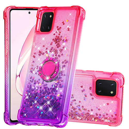 Silicone Candy Rubber TPU Bling-Bling Soft Case Cover with Finger Ring Stand S02 for Samsung Galaxy A81 Hot Pink
