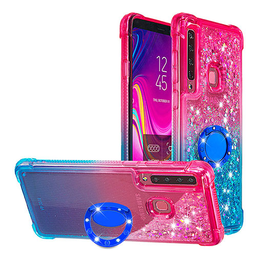 Silicone Candy Rubber TPU Bling-Bling Soft Case Cover with Finger Ring Stand S02 for Samsung Galaxy A9 (2018) A920 Pink