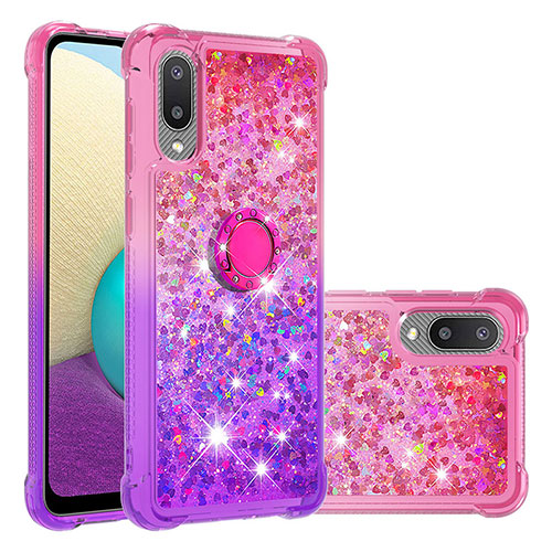 Silicone Candy Rubber TPU Bling-Bling Soft Case Cover with Finger Ring Stand S02 for Samsung Galaxy M02 Pink