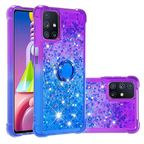 Silicone Candy Rubber TPU Bling-Bling Soft Case Cover with Finger Ring Stand S02 for Samsung Galaxy M51 Purple