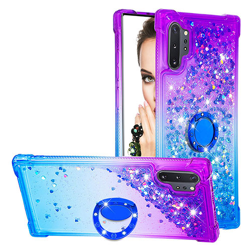 Silicone Candy Rubber TPU Bling-Bling Soft Case Cover with Finger Ring Stand S02 for Samsung Galaxy Note 10 Plus 5G Purple