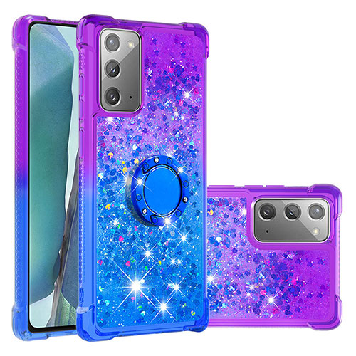 Silicone Candy Rubber TPU Bling-Bling Soft Case Cover with Finger Ring Stand S02 for Samsung Galaxy Note 20 5G Purple