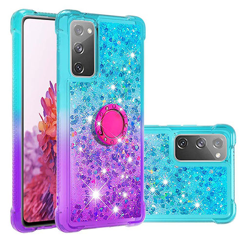 Silicone Candy Rubber TPU Bling-Bling Soft Case Cover with Finger Ring Stand S02 for Samsung Galaxy S20 FE 5G Sky Blue