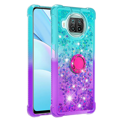 Silicone Candy Rubber TPU Bling-Bling Soft Case Cover with Finger Ring Stand S02 for Xiaomi Mi 10T Lite 5G Sky Blue
