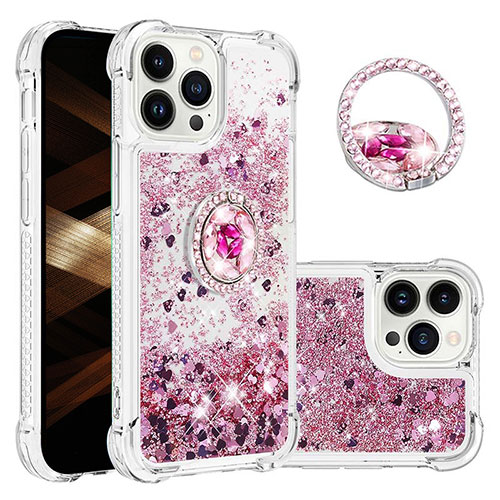 Silicone Candy Rubber TPU Bling-Bling Soft Case Cover with Finger Ring Stand S03 for Apple iPhone 13 Pro Max Clove Purple