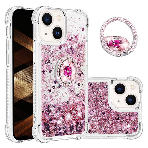 Silicone Candy Rubber TPU Bling-Bling Soft Case Cover with Finger Ring Stand S03 for Apple iPhone 14 Clove Purple