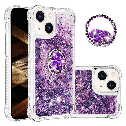 Silicone Candy Rubber TPU Bling-Bling Soft Case Cover with Finger Ring Stand S03 for Apple iPhone 14 Plus Purple