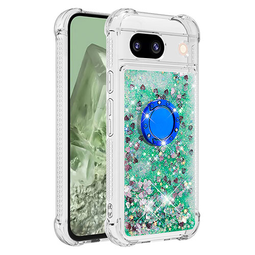 Silicone Candy Rubber TPU Bling-Bling Soft Case Cover with Finger Ring Stand YB1 for Google Pixel 8a 5G Green