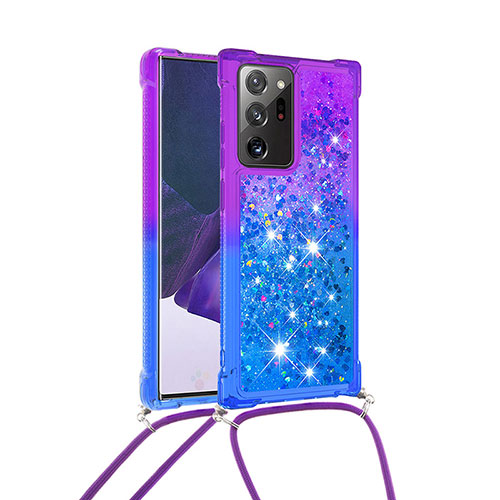 Silicone Candy Rubber TPU Bling-Bling Soft Case Cover with Lanyard Strap S01 for Samsung Galaxy Note 20 Ultra 5G Purple