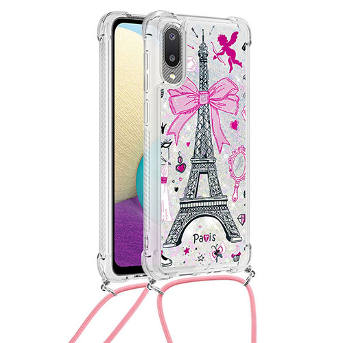 Silicone Candy Rubber TPU Bling-Bling Soft Case Cover with Lanyard Strap S02 for Samsung Galaxy M02 Mixed