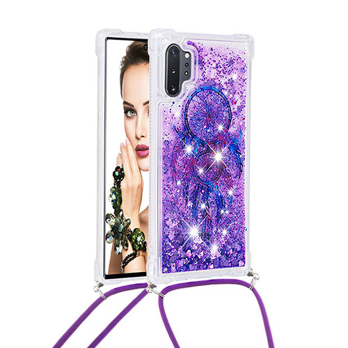 Silicone Candy Rubber TPU Bling-Bling Soft Case Cover with Lanyard Strap S02 for Samsung Galaxy Note 10 Plus 5G Purple