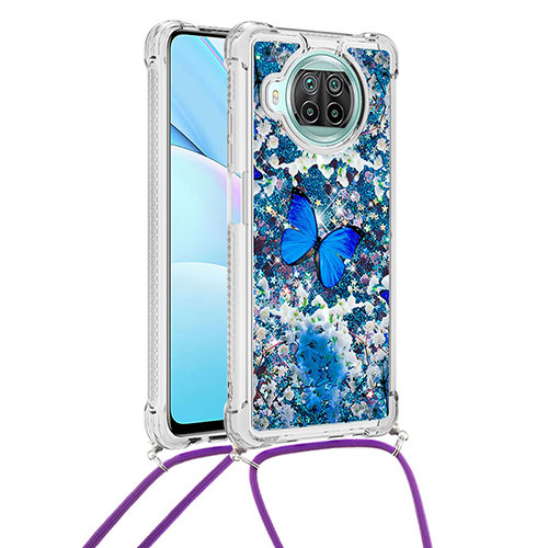 Silicone Candy Rubber TPU Bling-Bling Soft Case Cover with Lanyard Strap S02 for Xiaomi Mi 10i 5G Blue