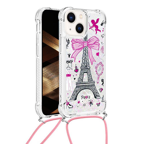 Silicone Candy Rubber TPU Bling-Bling Soft Case Cover with Lanyard Strap S03 for Apple iPhone 14 Plus Mixed