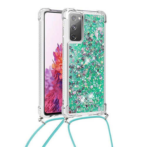 Silicone Candy Rubber TPU Bling-Bling Soft Case Cover with Lanyard Strap S03 for Samsung Galaxy S20 Lite 5G Green