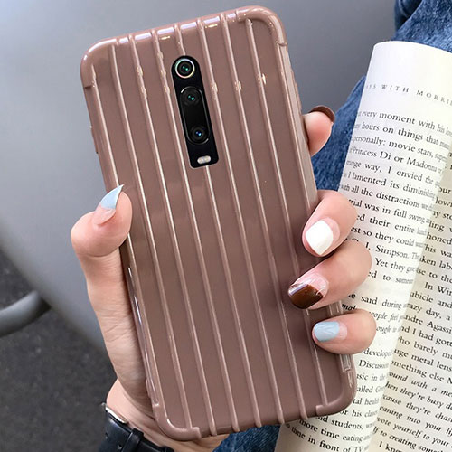 Silicone Candy Rubber TPU Line Soft Case Cover C03 for Xiaomi Mi 9T Pro Brown