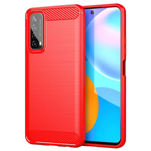 Silicone Candy Rubber TPU Line Soft Case Cover for Huawei P Smart (2021) Red