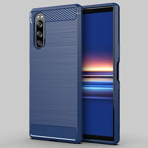 Silicone Candy Rubber TPU Line Soft Case Cover for Sony Xperia 5 Blue