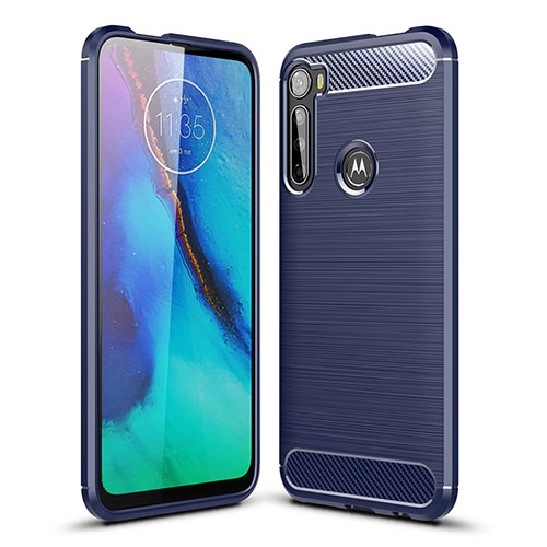 Silicone Candy Rubber TPU Line Soft Case Cover S01 for Motorola Moto One Fusion Plus Blue
