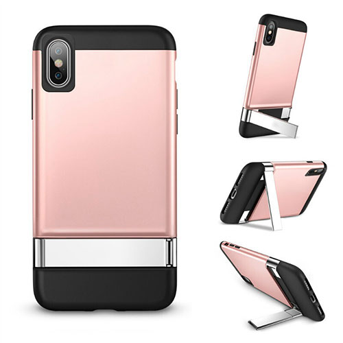 Silicone Candy Rubber TPU Soft Case with Stand for Apple iPhone Xs Rose Gold