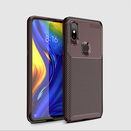 Silicone Candy Rubber TPU Twill Soft Case Cover A01 for Xiaomi Mi Mix 3 Brown