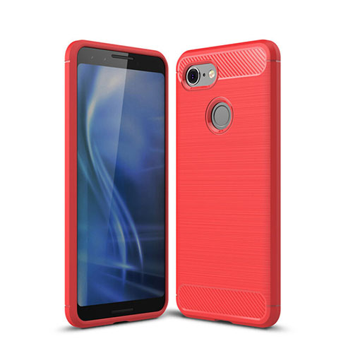 Silicone Candy Rubber TPU Twill Soft Case Cover for Google Pixel 3 Red
