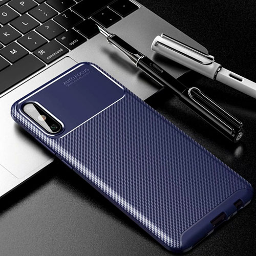 Silicone Candy Rubber TPU Twill Soft Case Cover for Huawei Enjoy 10e Blue