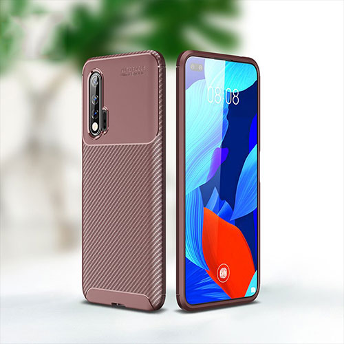 Silicone Candy Rubber TPU Twill Soft Case Cover for Huawei Nova 6 Brown