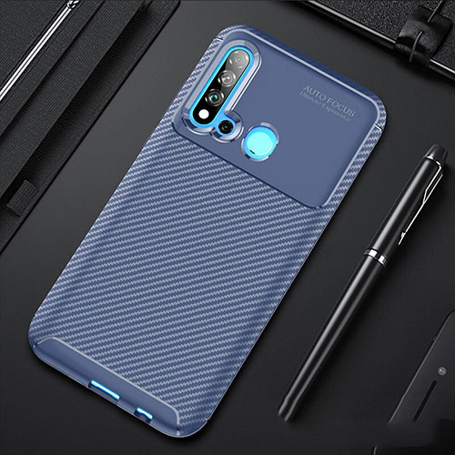 Silicone Candy Rubber TPU Twill Soft Case Cover for Huawei P20 Lite (2019) Blue