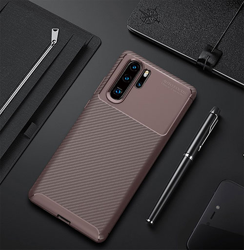Silicone Candy Rubber TPU Twill Soft Case Cover for Huawei P30 Pro New Edition Brown