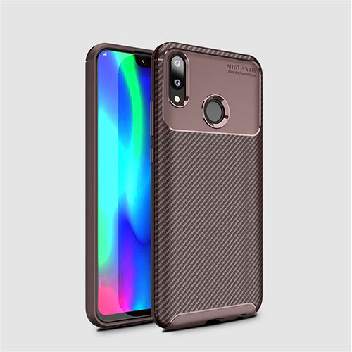 Silicone Candy Rubber TPU Twill Soft Case Cover for Huawei Y7 (2019) Brown