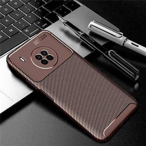 Silicone Candy Rubber TPU Twill Soft Case Cover for Huawei Y9a Brown