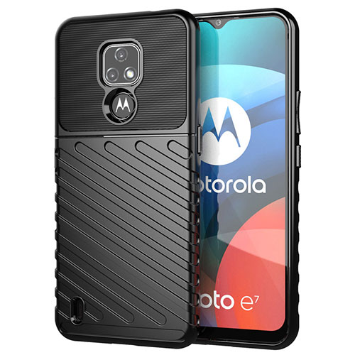Silicone Candy Rubber TPU Twill Soft Case Cover for Motorola Moto E7 (2020) Black