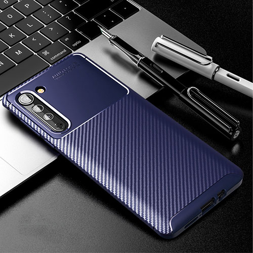 Silicone Candy Rubber TPU Twill Soft Case Cover for Motorola Moto Edge Blue