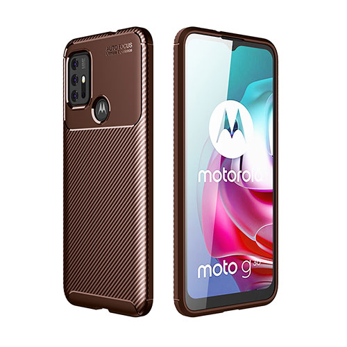 Silicone Candy Rubber TPU Twill Soft Case Cover for Motorola Moto G10 Power Brown