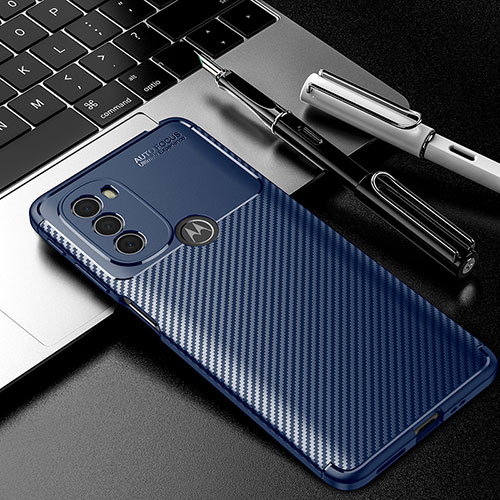 Silicone Candy Rubber TPU Twill Soft Case Cover for Motorola Moto G31 Blue