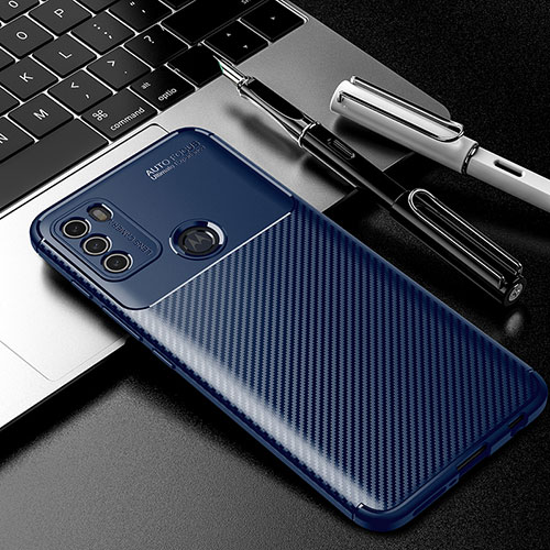 Silicone Candy Rubber TPU Twill Soft Case Cover for Motorola Moto G50 Blue