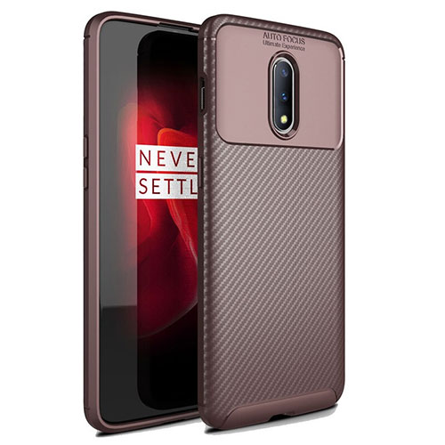 Silicone Candy Rubber TPU Twill Soft Case Cover for OnePlus 7 Brown