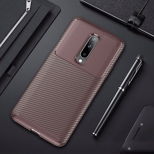 Silicone Candy Rubber TPU Twill Soft Case Cover for OnePlus 7 Pro Brown