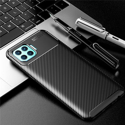 Silicone Candy Rubber TPU Twill Soft Case Cover for Oppo F17 Pro Black