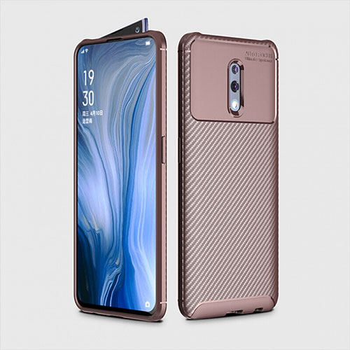 Silicone Candy Rubber TPU Twill Soft Case Cover for Oppo Reno Brown