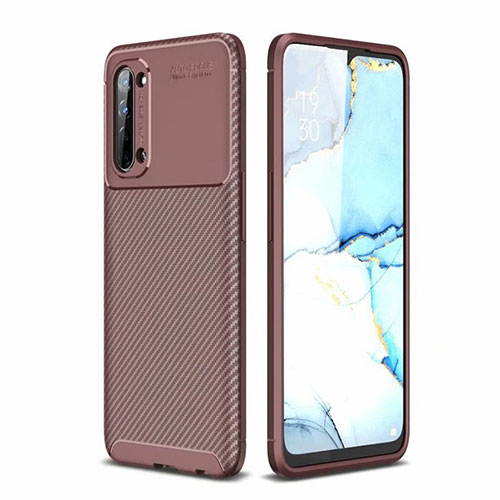 Silicone Candy Rubber TPU Twill Soft Case Cover for Oppo Reno3 Brown