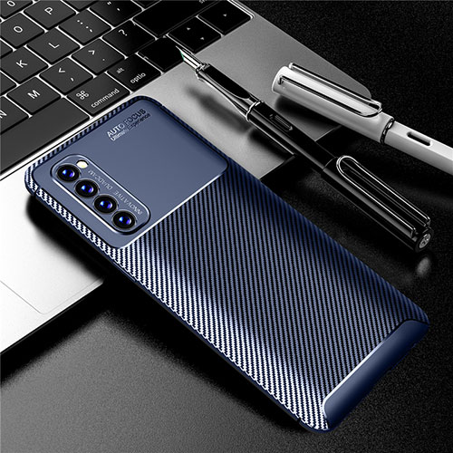 Silicone Candy Rubber TPU Twill Soft Case Cover for Oppo Reno4 Pro 4G Blue