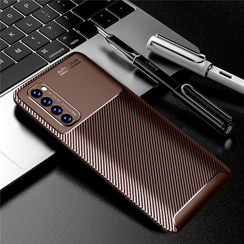 Silicone Candy Rubber TPU Twill Soft Case Cover for Oppo Reno4 Pro 4G Brown