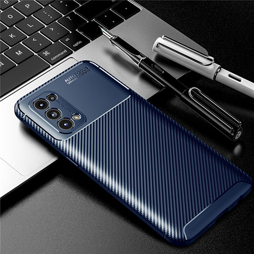 Silicone Candy Rubber TPU Twill Soft Case Cover for Oppo Reno5 5G Blue