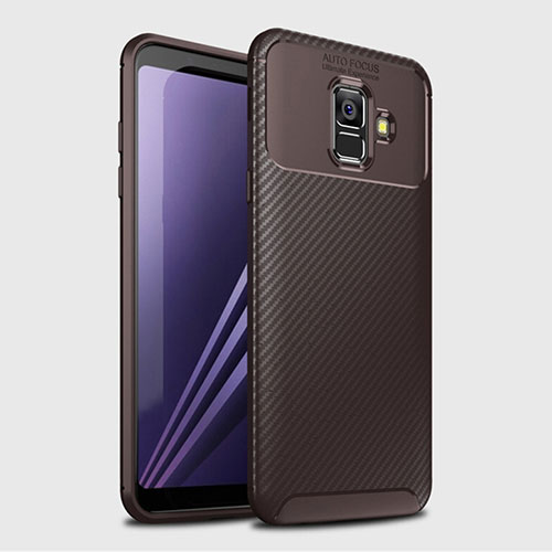 Silicone Candy Rubber TPU Twill Soft Case Cover for Samsung Galaxy A6 (2018) Dual SIM Brown